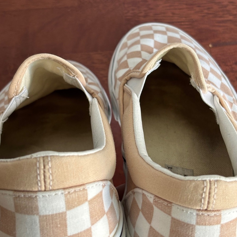 Vans Slip-On Checkerboard Sneakers in Beige and White - Picture 8 of 8